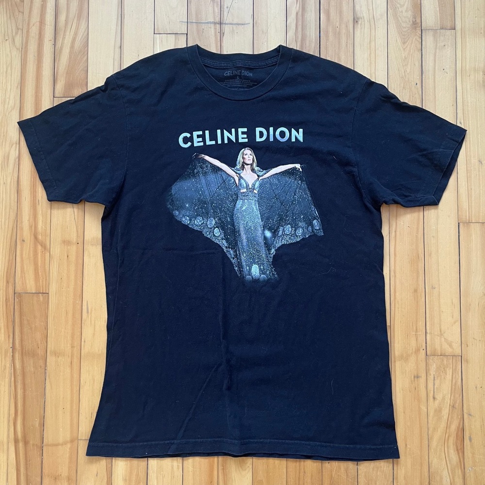 Celine Dion Courage World Tour 2019 Concert Graphic T-Shirt Black Mens Large